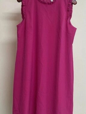 J. Crew Sleeveless Ruffle-Trim Shift Dress in Fuchsia